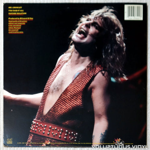 Ozzy Osbourne ‎– Live Mr. Crowley - Vinyl Record - Back Cover