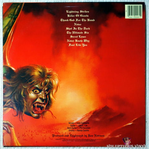 Ozzy Osbourne ‎– The Ultimate Sin vinyl record back cover
