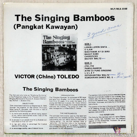 Pangkat Kawayan, Victor (Chino) Toledo ‎– The Singing Bamboos vinyl record back cover