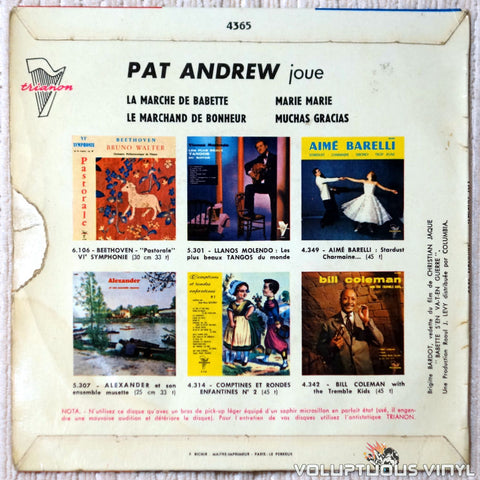 Pat Andrew Et Son Orchestre ‎– Babette S'en Va-T-En Guerre vinyl record back cover