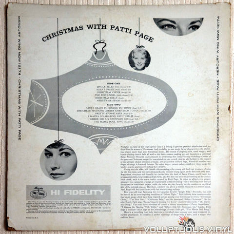 Patti Page ‎– Christmas With Patti Page - Vinyl Record - Back Cover