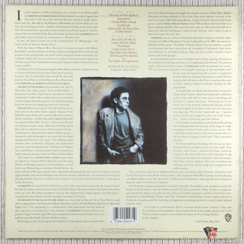 Paul Simon – Graceland vinyl record back cover