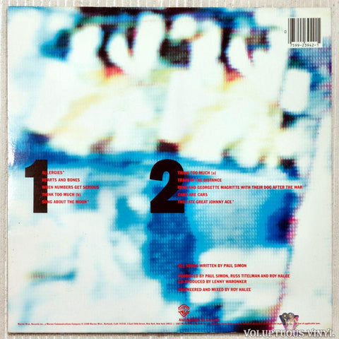 Paul Simon ‎– Hearts And Bones vinyl record back cover