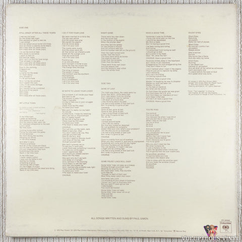 Paul Simon – Still Crazy After All These Years vinyl record back cover