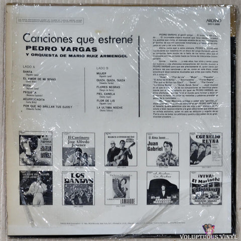 Pedro Vargas ‎– Canciones Que Estrene Vol. VI vinyl record back cover