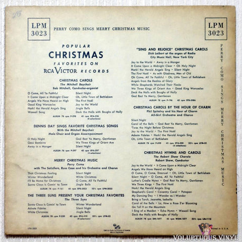 Perry Como ‎– Perry Como Sings Merry Christmas Music vinyl record back cover
