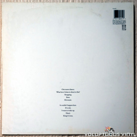 Pet Shop Boys ‎– Actually vinyl record back cover