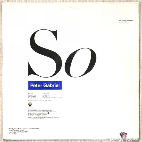 Peter Gabriel ‎– So vinyl record back cover