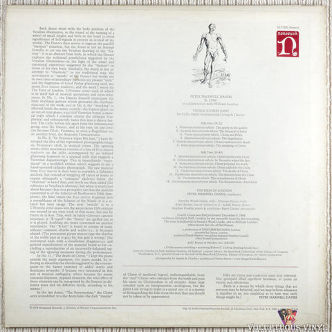 Peter Maxwell Davies, The Fires Of London ‎– Vesalii Icones vinyl record back cover