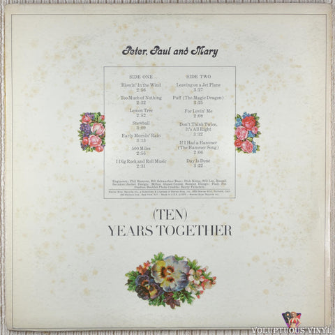 Peter, Paul And Mary ‎– The Best Of Peter, Paul And Mary: (Ten) Years Together vinyl record back cover
