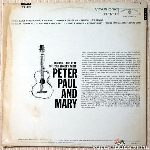 Peter, Paul And Mary ‎– Peter, Paul And Mary vinyl record back cover