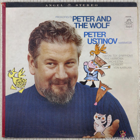 Peter Ustinov, Philharmonia Orchestra, Herbert von Karajan ‎– Peter And The Wolf / Toy Symphony vinyl record front cover