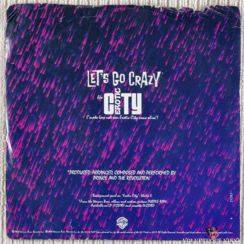 Prince And The Revolution ‎– Let's Go Crazy / Erotic City vinyl record back cover