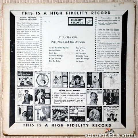 Pupi Prado And His Orchestra ‎– For Swingin' Partners Cha Cha Cha vinyl record back cover
