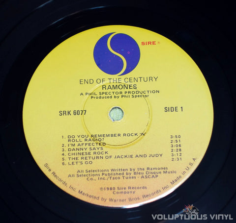 Ramones ‎End Of The Century Vinyl Record Sire Label