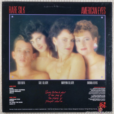 Rare Silk – American Eyes vinyl record back cover