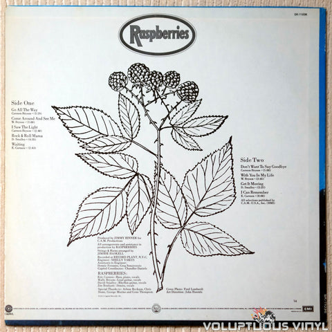 Raspberries ‎– Raspberries vinyl record back cover