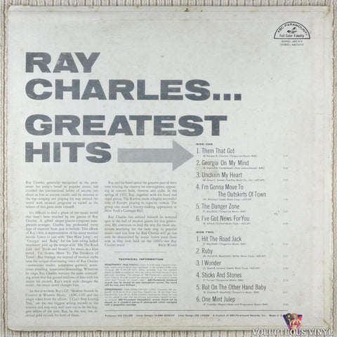 Ray Charles ‎– Greatest Hits vinyl record back cover