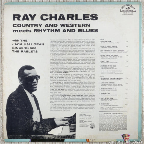 Ray Charles With The Jack Halloran Singers And The Raelets – Country And Western Meets Rhythm And Blues vinyl record back cover