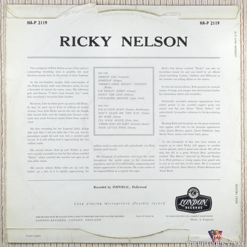 Ricky Nelson – Ricky Nelson vinyl record back cover