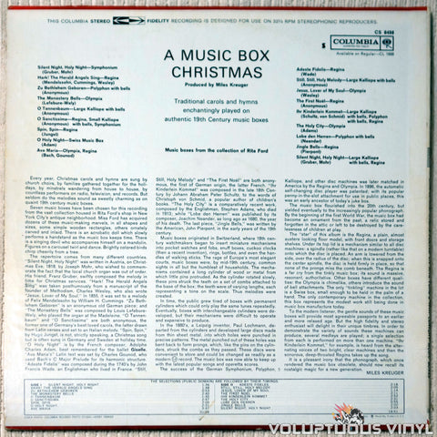 Rita Ford's Music Boxes ‎– A Music Box Christmas vinyl record back cover