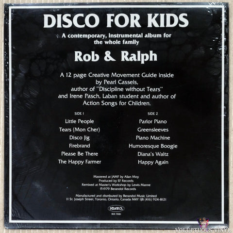Rob & Ralph ‎– Disco For Kids vinyl record back cover