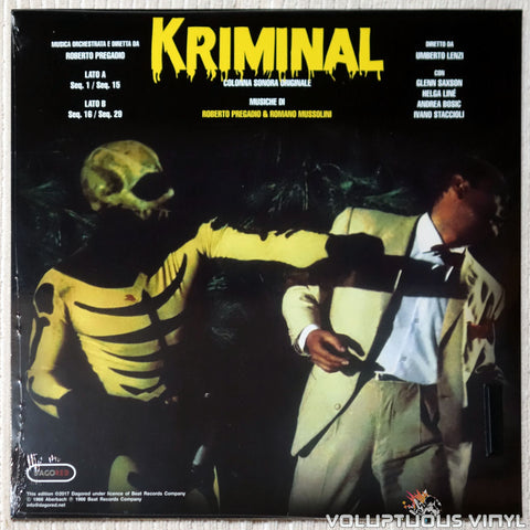 Roberto Pregadio ‎– Kriminal vinyl record back cover