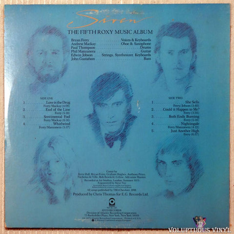 Roxy Music ‎– Siren vinyl record back cover