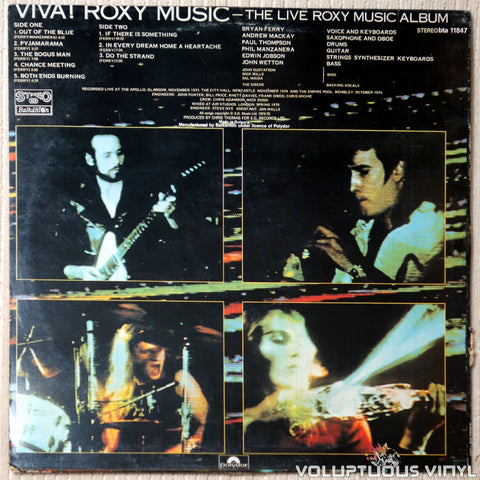 Roxy Music ‎– Viva ! The Live Roxy Music Album - Vinyl Record - Back Cover