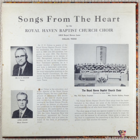 Royal Haven Baptist Church Choir ‎– Songs From The Heart vinyl record back cover