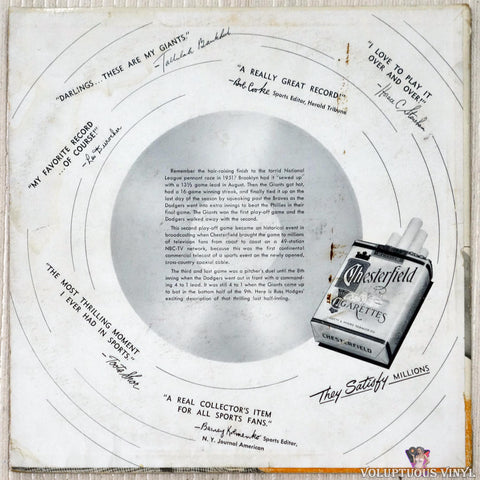 Russ Hodges ‎– The Giants Win The Pennant! vinyl record back cover