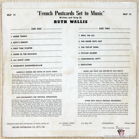 Ruth Wallis ‎– French Postcards Set To Music vinyl record back cover