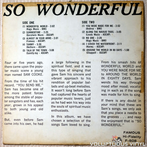 Sam Cooke ‎– So Wonderful - Vinyl Record - Back Cover