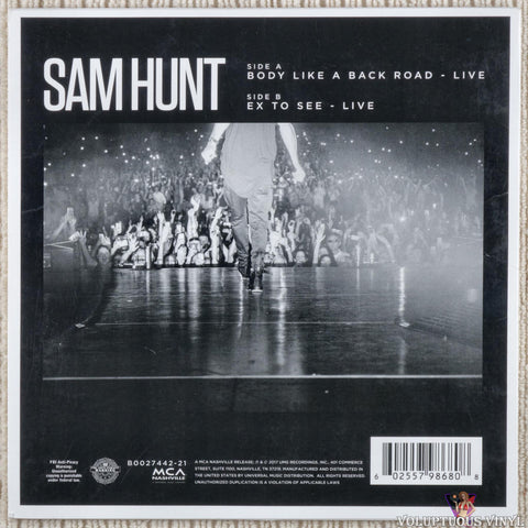 Sam Hunt ‎– 15 in a 30 Live vinyl record back cover