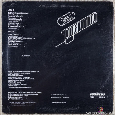 San Jeronimo ‎– Disco Music vinyl record back cover