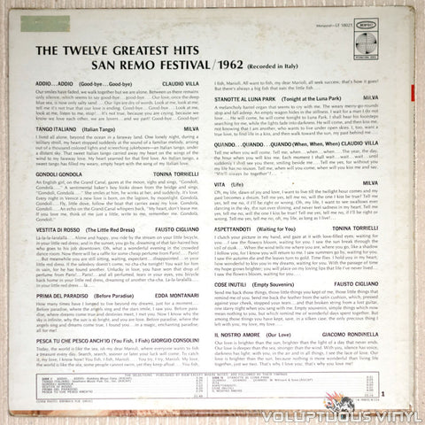 San Remo Festival 1962: The Twelve Greatest Hits - Vinyl Record - Back Cover 