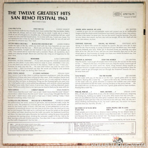San Remo Festival 1963: The Twelve Greatest Hits - Vinyl Record - Back Cover