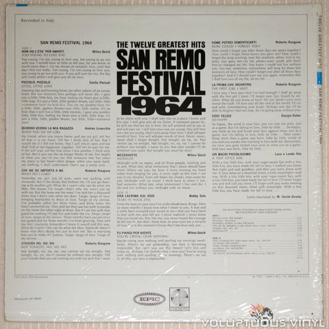San Remo Festival 1964: The Twelve Greatest Hits - Vinyl Record - Back Cover