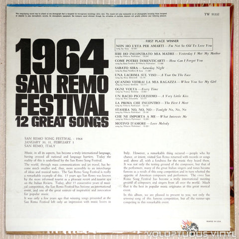 San Remo Festival 1964: 12 Great Songs - Vinyl Record - Back Cover