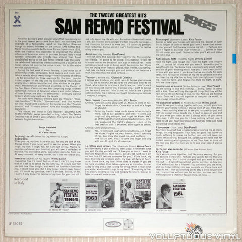 San Remo Festival 1965: The Twelve Greatest Hits - Vinyl Record - Back Cover