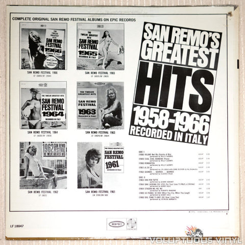 San Remo's Greatest Hits 1958-1966 - Vinyl Record - Back Cover