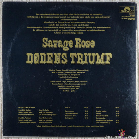 Savage Rose ‎– Dødens Triumf vinyl record back cover