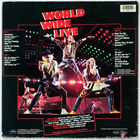 Scorpions ‎– World Wide Live vinyl record back cover