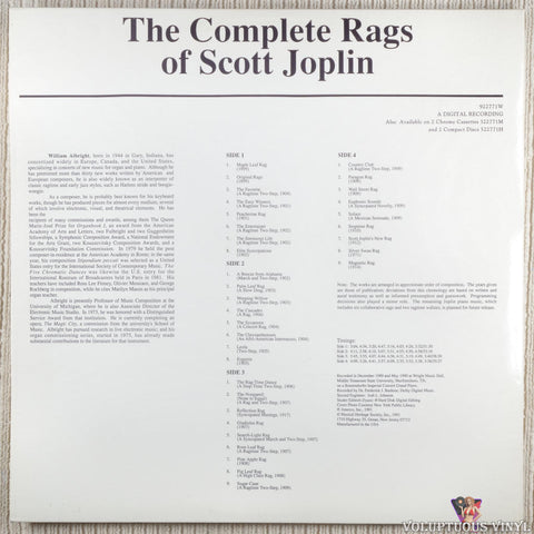 Scott Joplin, William Albright – The Complete Rags Of Scott Joplin vinyl record back cover