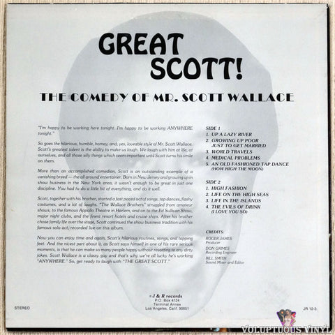 Scott Wallace ‎– Great Scott!: The Comedy Of Mr. Scott Wallace vinyl record back cover