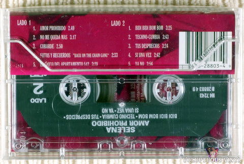 Selena ‎– Amor Prohibido cassette tape back cover