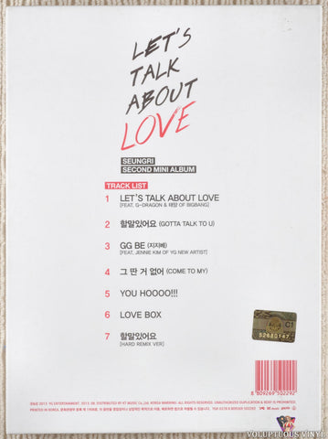 Seungri ‎– Let's Talk About Love CD back cover