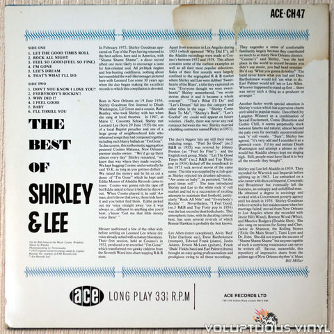 Shirley And Lee ‎– The Best Of Shirley & Lee vinyl record back cover