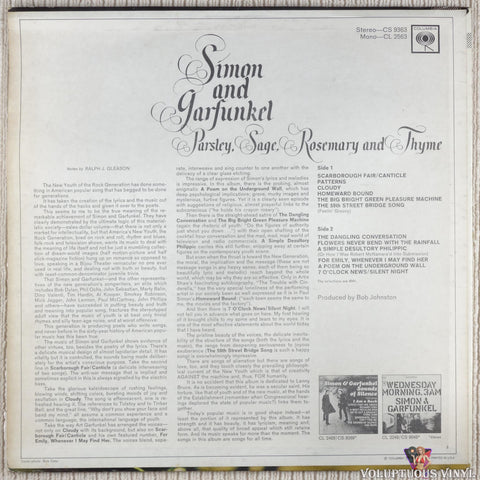 Simon & Garfunkel ‎– Parsley, Sage, Rosemary And Thyme vinyl record back cover