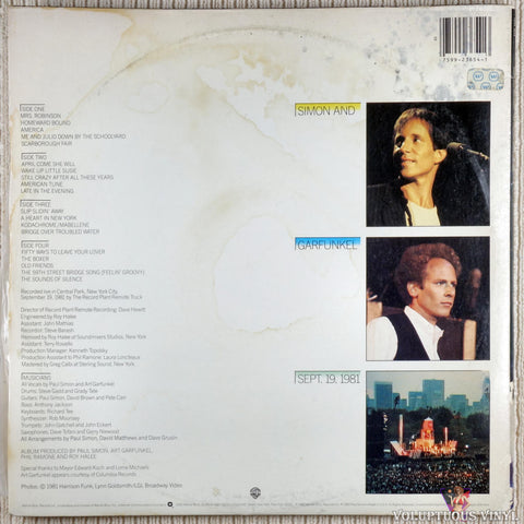 Simon & Garfunkel ‎– The Concert In Central Park vinyl record back cover